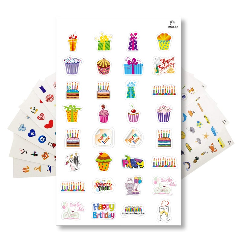 STRIVE ZEN StriveZen Planner Stickers Pack - 512 Cute Stickers, 16 Sheets, Birthday, Self Expression, Doctor Appointment, Productivity, Holiday, Budget, Travel, Health, Daily Chores - Image 1